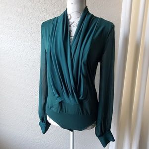 NY&CO. Hunter Green Low V-Neck Bodysuit (New)